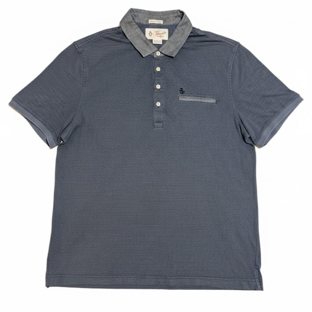 Original Penguin Heritage Slim Fit Polo Shirt Blue Striped Large